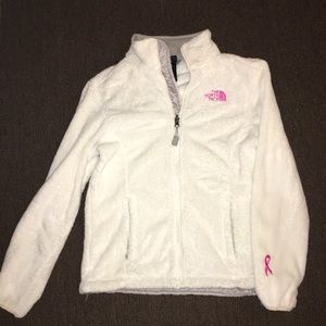 White fleece northface breast cancer jacket